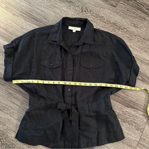 Loft Linen Short Sleeve Tie Waist Button Up - Picture 7 of 8